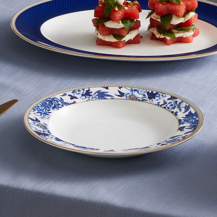 Wedgwood Plato Hondo Hibiscus 23 cm (4 Unidades) con Franjas de Oro de 22 Quilates Apto para lavavajillas